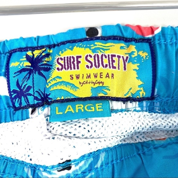 SURF SOCIETY SWIMWEAR BLUE BERMUDA MEN PRINT POLAR BEAR BERMUDA ADJUSTABLE LARGE - Picture 8 of 11